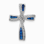 Sterling Silver Flash Platinum-plated Synthetic Blue Spinel and CZ Cross Charm - Product Photo