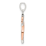 Sterling Silver Rose-tone Polished CZ Heart Cross Pendant - Product Photo