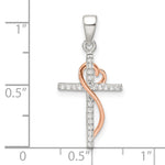Sterling Silver Rose-tone Polished CZ Heart Cross Pendant - Product Photo