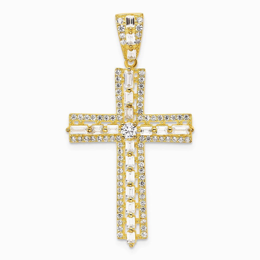 Sterling Silver Gold-tone CZ Latin Cross Pendant