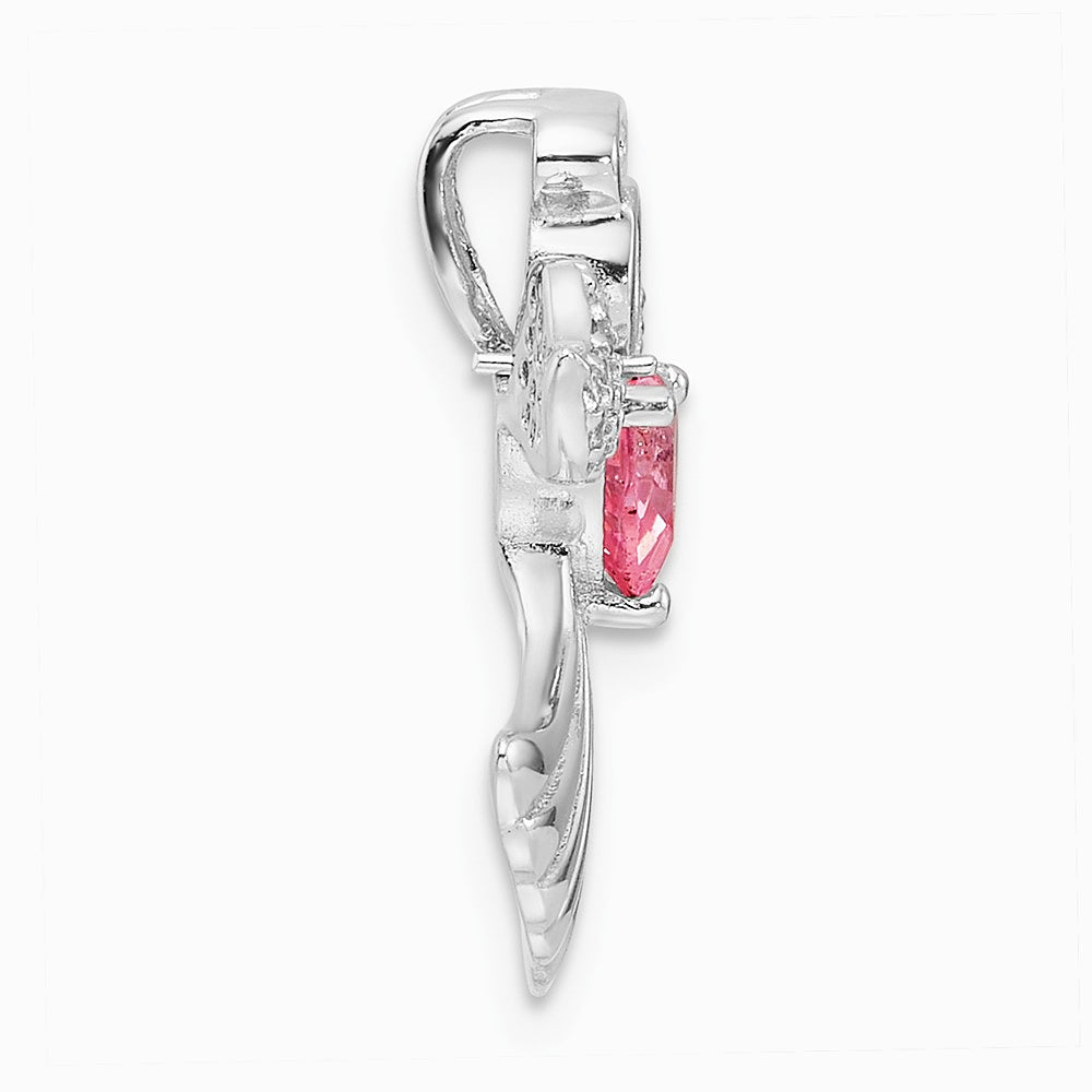 Sterling Silver Rhodium-plated Pink and Clear CZ Angel Chain Slide Pendant - Product Photo