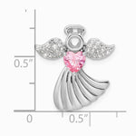 Sterling Silver Rhodium-plated Pink and Clear CZ Angel Chain Slide Pendant - Product Photo