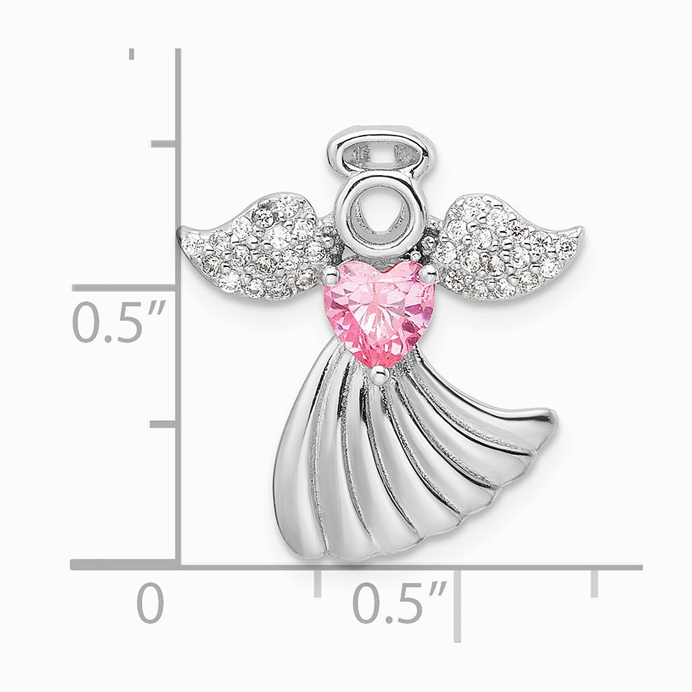 Sterling Silver Rhodium-plated Pink and Clear CZ Angel Chain Slide Pendant - Product Photo