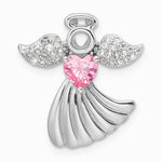 Sterling Silver Rhodium-plated Pink and Clear CZ Angel Chain Slide Pendant - Product Photo