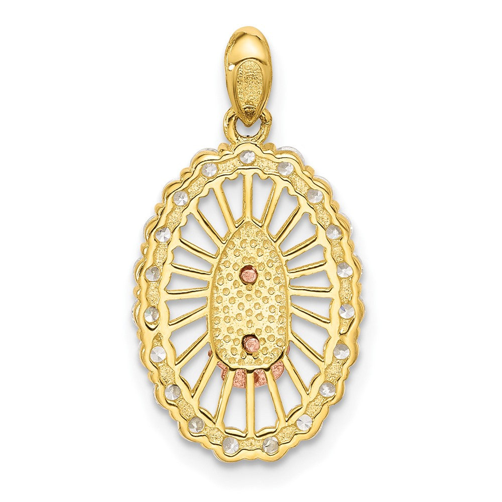 Sterling Silver Gold and Rose-tone CZ Our Lady of Guadalupe Oval Pendant - Product Photo