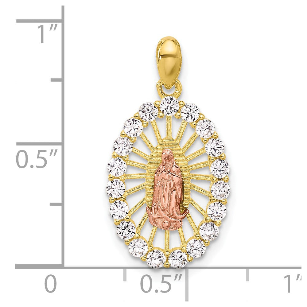 Sterling Silver Gold and Rose-tone CZ Our Lady of Guadalupe Oval Pendant - Product Photo