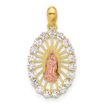 Sterling Silver Gold and Rose-tone CZ Our Lady of Guadalupe Oval Pendant - Product Photo
