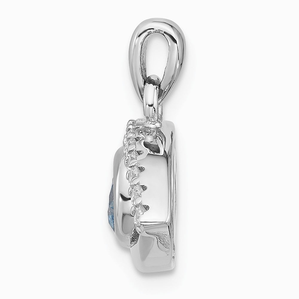 Sterling Silver Rhodium-plated Blue Zircon and CZ Evil Eye Pendant - Product Photo