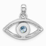 Sterling Silver Rhodium-plated Blue Zircon and CZ Evil Eye Pendant - Product Photo