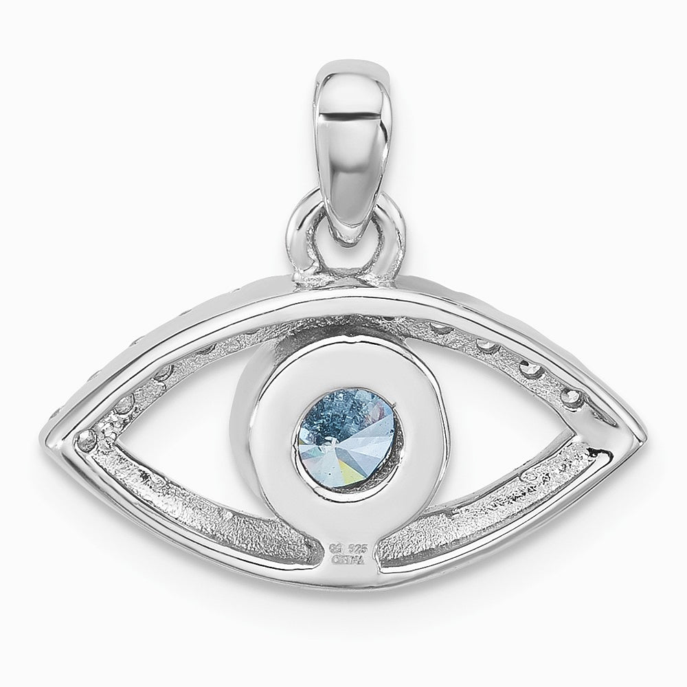 Sterling Silver Rhodium-plated Blue Zircon and CZ Evil Eye Pendant - Product Photo