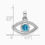 Sterling Silver Rhodium-plated Blue Zircon and CZ Evil Eye Pendant - Product Photo