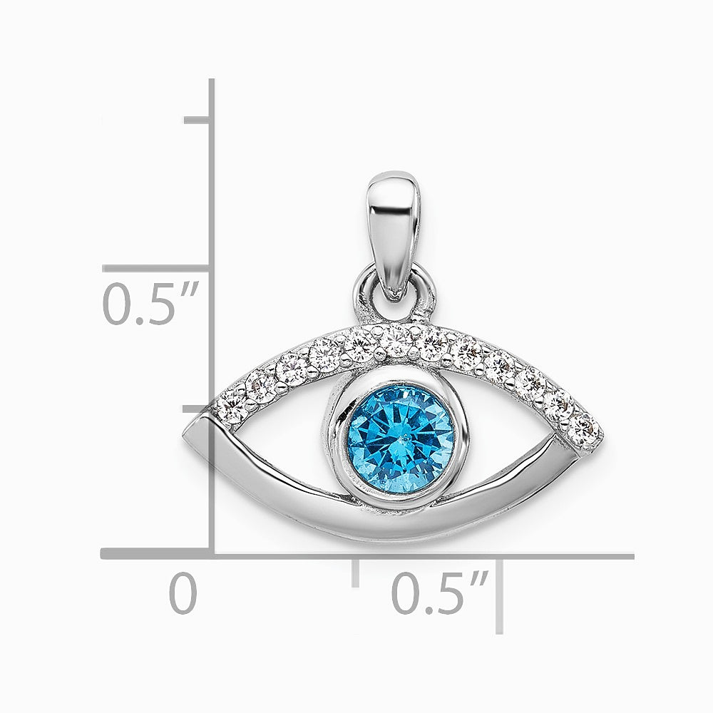 Sterling Silver Rhodium-plated Blue Zircon and CZ Evil Eye Pendant - Product Photo