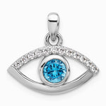Sterling Silver Rhodium-plated Blue Zircon and CZ Evil Eye Pendant - Product Photo