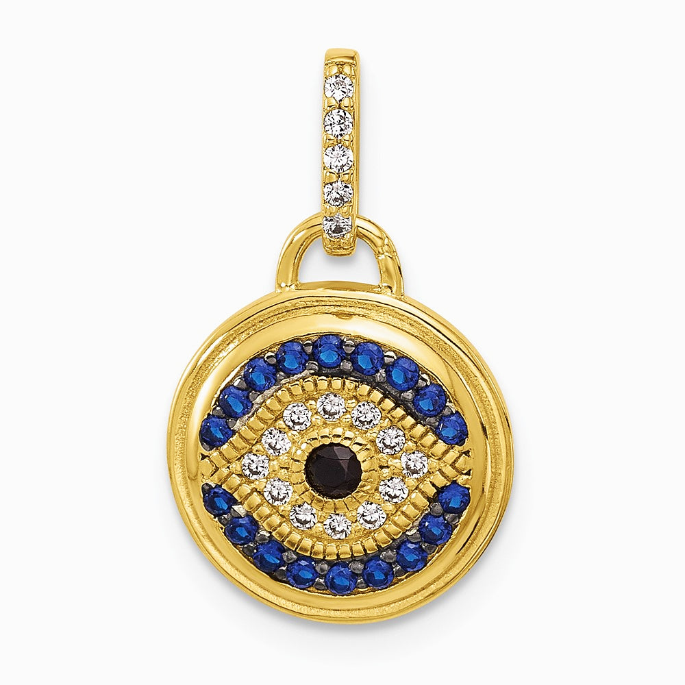 Sterling Silver Gold-tone Black Rhodium CZ and Nano Crystal Evil Eye Pendant - Product Photo