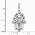 Sterling Silver Rhodium-plated CZ Evil Eye Hamsa Pendant - Product Photo