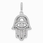 Sterling Silver Rhodium-plated CZ Evil Eye Hamsa Pendant - Product Photo