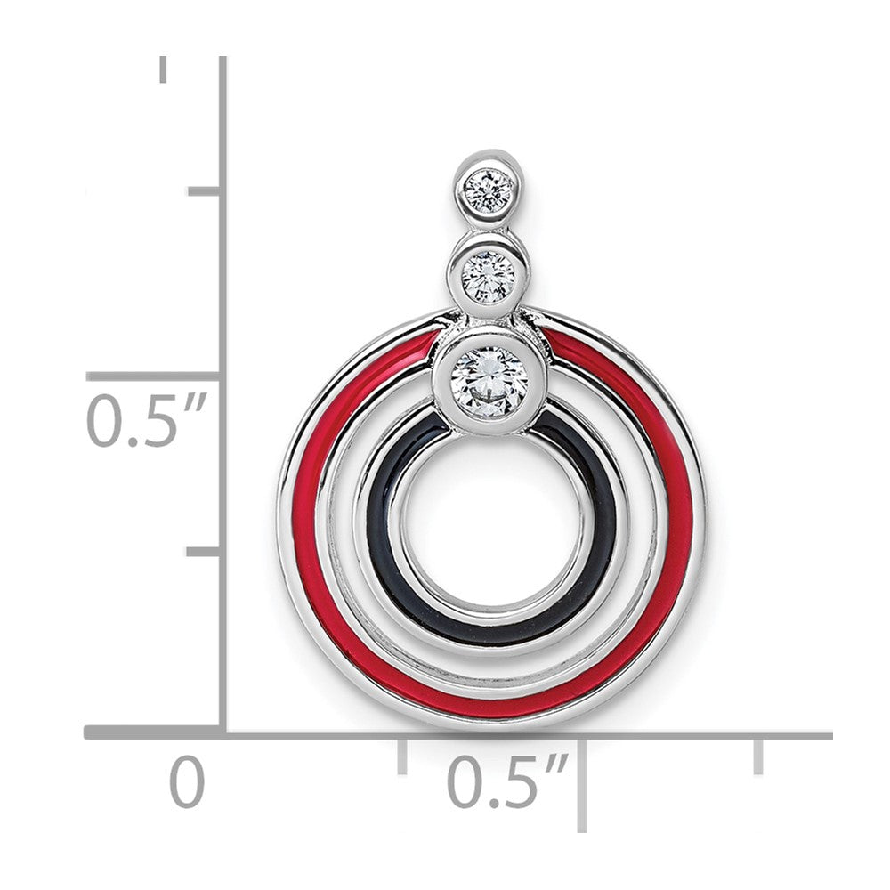 Sterling Silver Rhodium-plated CZ Black/Red Enamel Circle Pendant - Product Photo