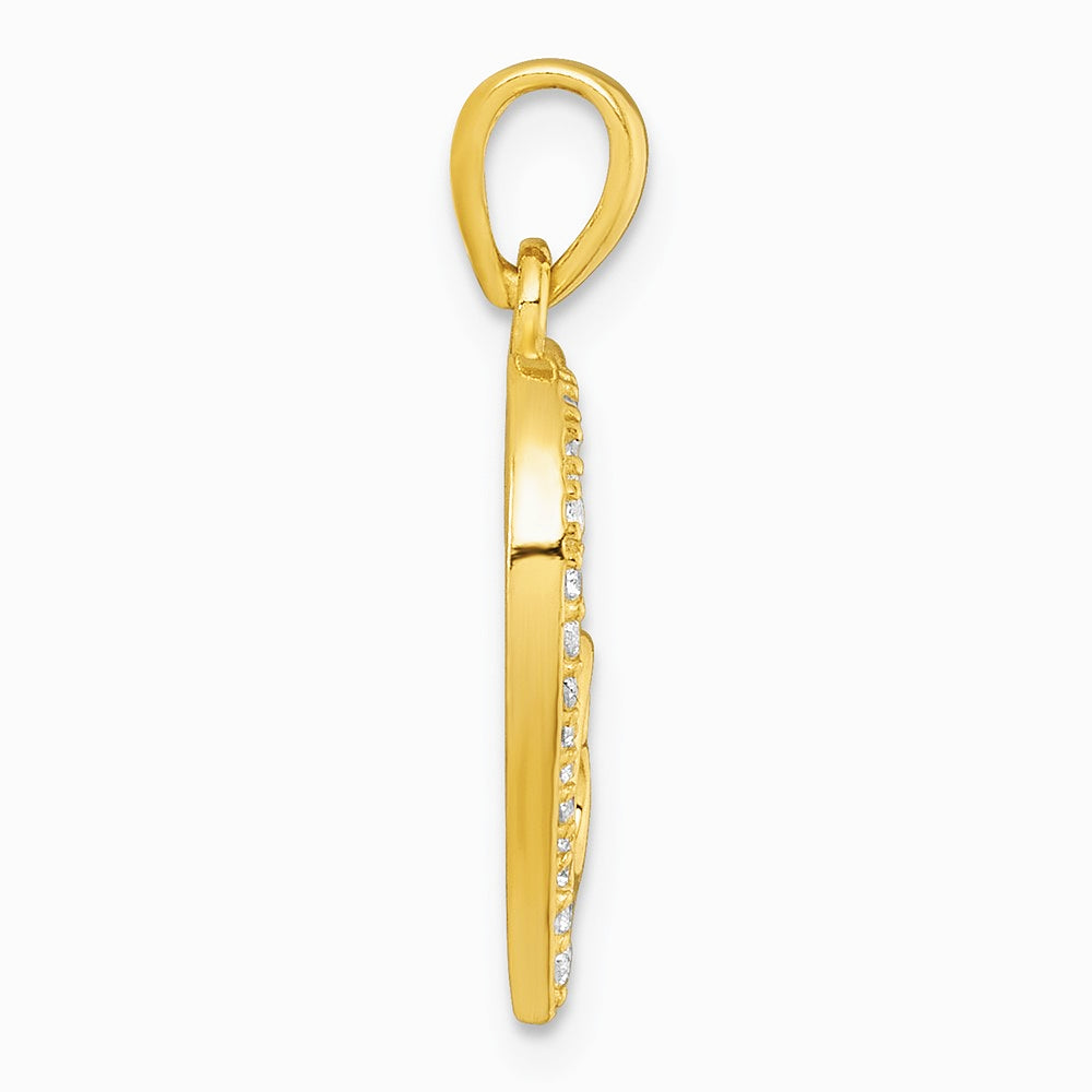 Sterling Silver Gold-tone Polished CZ Heart Pendant - Product Photo