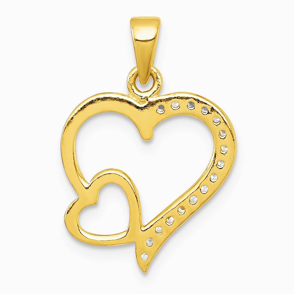 Sterling Silver Gold-tone Polished CZ Heart Pendant - Product Photo