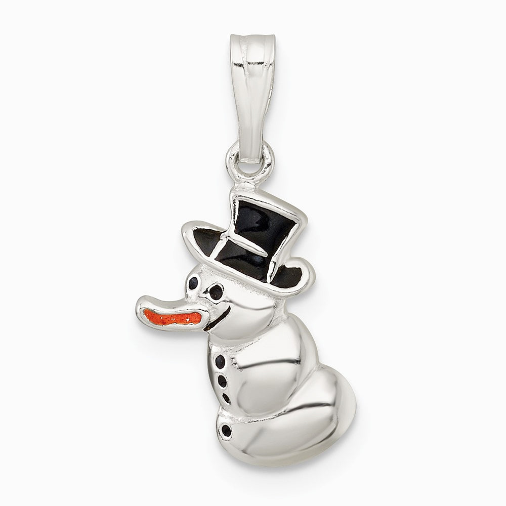 Sterling Silver Polished and Enameled Snowman Charm - Product Photo
