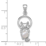 Sterling Silver Rhodium-plated Polished MOP Hanging Cat Pendant - Product Photo