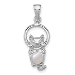 Sterling Silver Rhodium-plated Polished MOP Hanging Cat Pendant - Product Photo