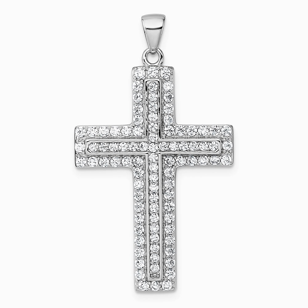 Sterling Silver Rhodium-plated White CZ Cross Pendant - Product Photo