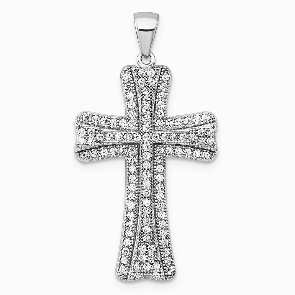 Sterling Silver Rhodium-plated Polished CZ Cross Pendant