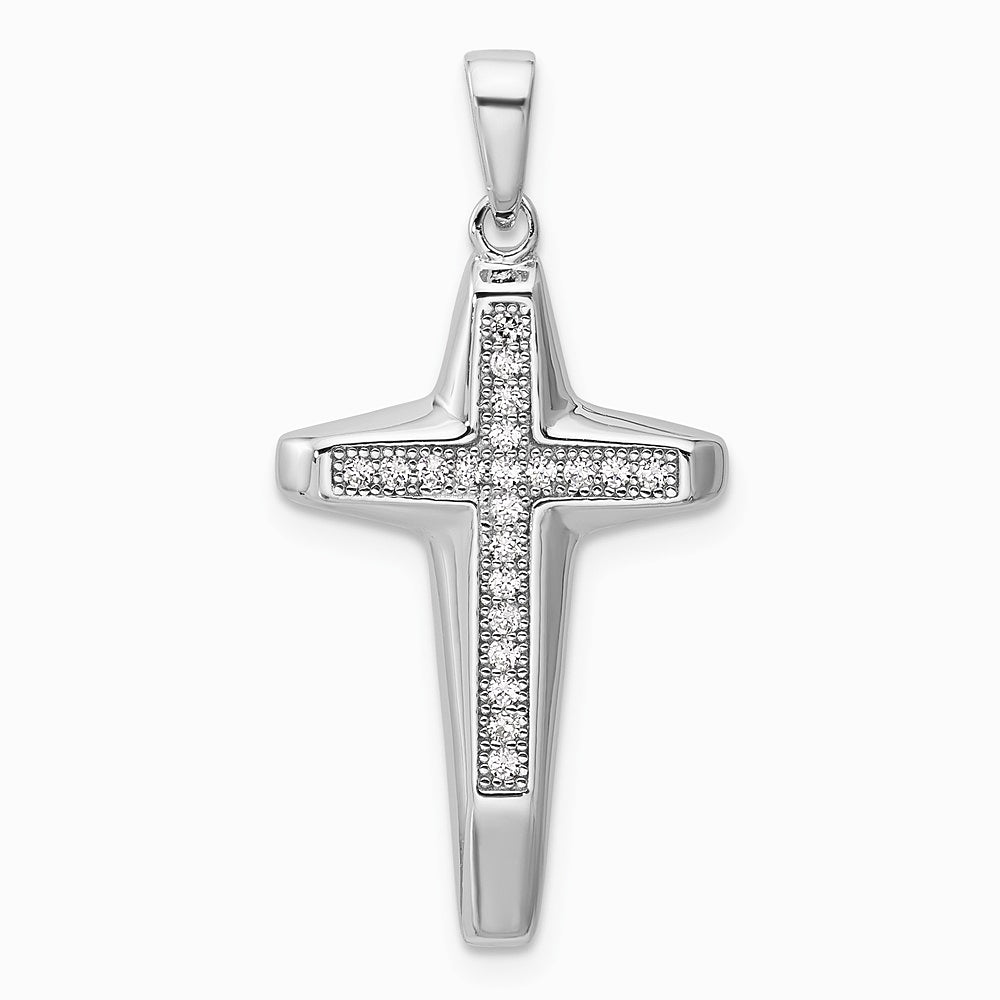 Sterling Silver Rhodium-plated CZ Polished Cross Pendant