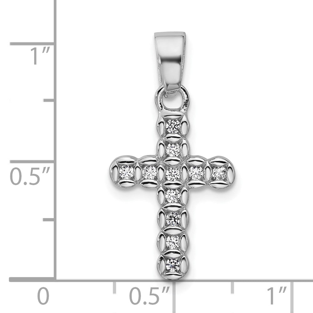 Sterling Silver Rhodium-plated CZ Polished Cross Pendant - Product Photo