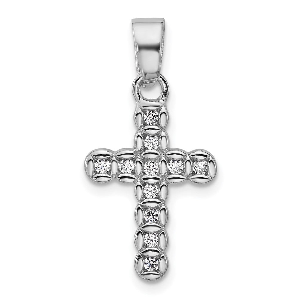 Sterling Silver Rhodium-plated CZ Polished Cross Pendant - Product Photo