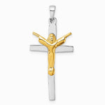 Sterling Silver RH-plated Gold-tone Crucifix with Raised Arms Pendant - Product Photo