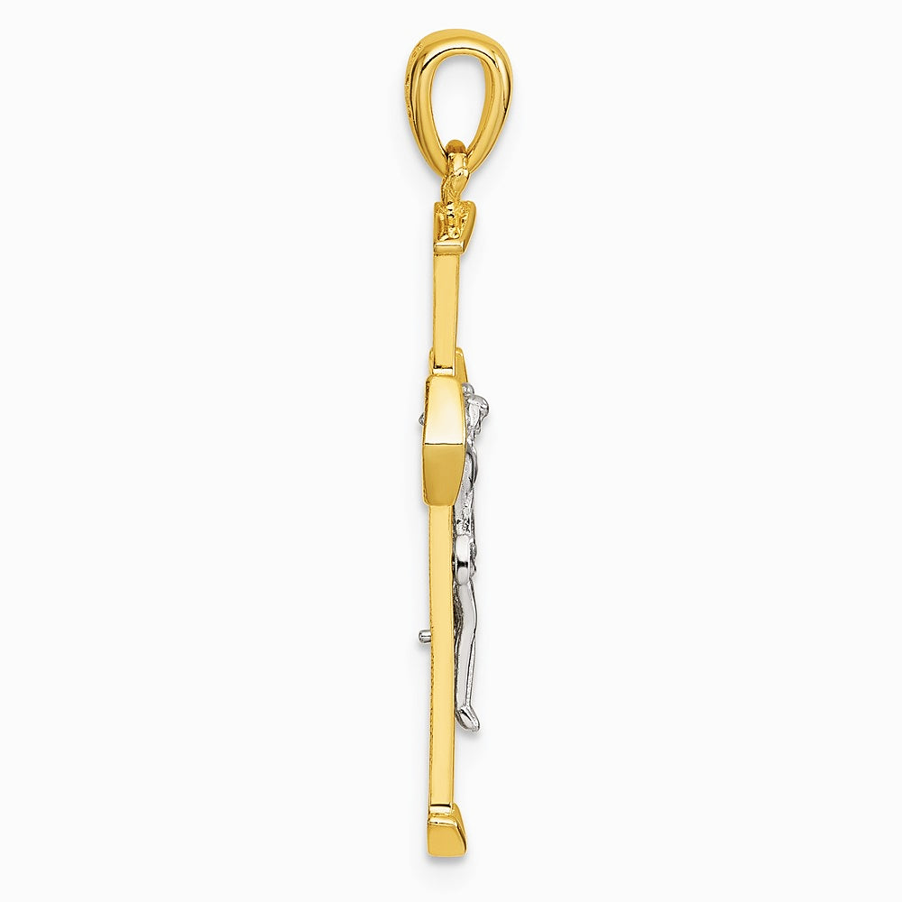 Sterling Silver Rhodium-plated Gold-tone Polished Crucifix Cross Pendant - Product Photo