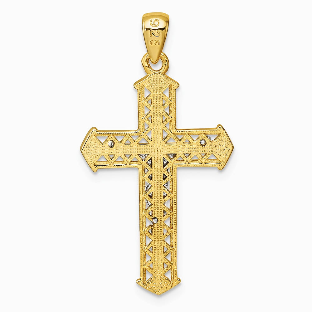 Sterling Silver Rhodium-plated Gold-tone Polished Crucifix Cross Pendant - Product Photo