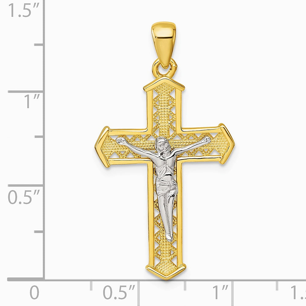 Sterling Silver Rhodium-plated Gold-tone Polished Crucifix Cross Pendant - Product Photo