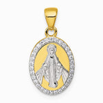 Sterling Silver Rhodium-plated Gold-tone Polished CZ Miraculous Medal Pendant - Product Photo