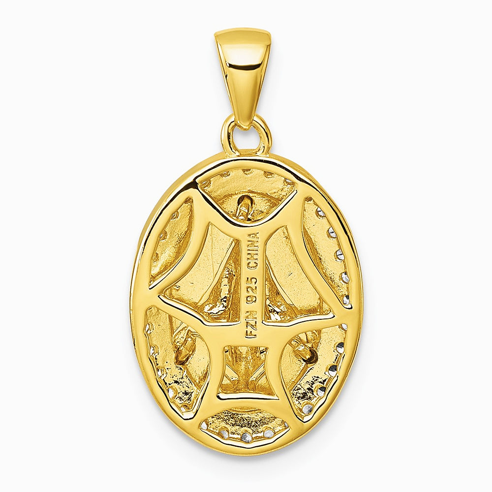 Sterling Silver Rhodium-plated Gold-tone CZ Miraculous Medal Pendant - Product Photo