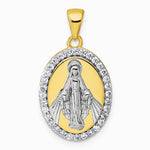 Sterling Silver Rhodium-plated Gold-tone CZ Miraculous Medal Pendant - Product Photo