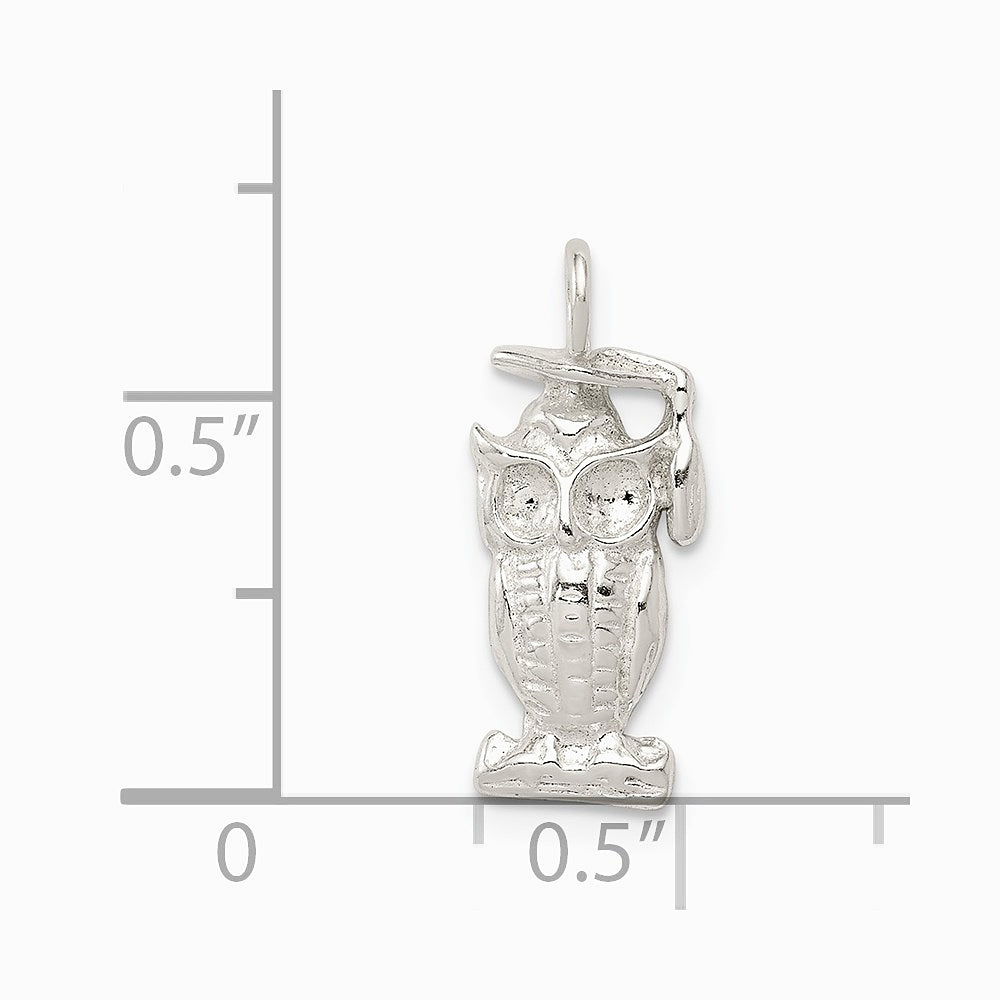 Sterling Silver Graduation Owl Charm - Product Photo