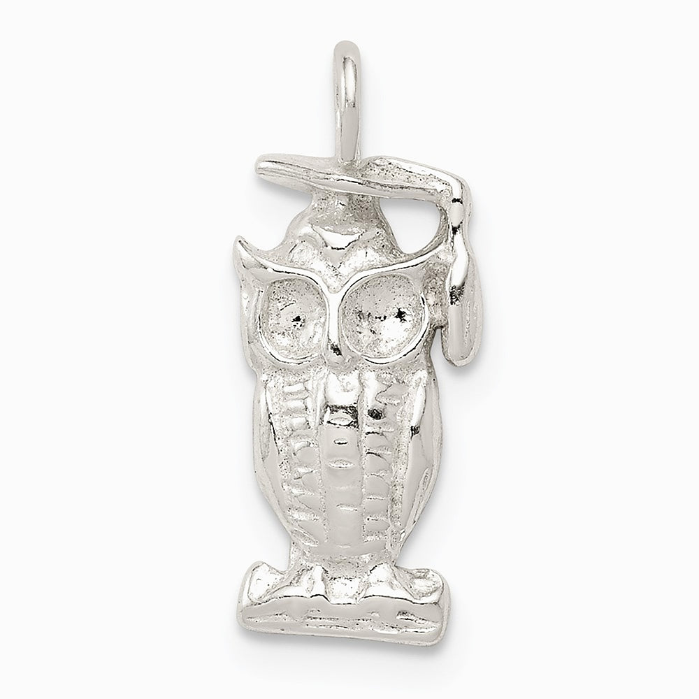 Sterling Silver Graduation Owl Charm - Product Photo