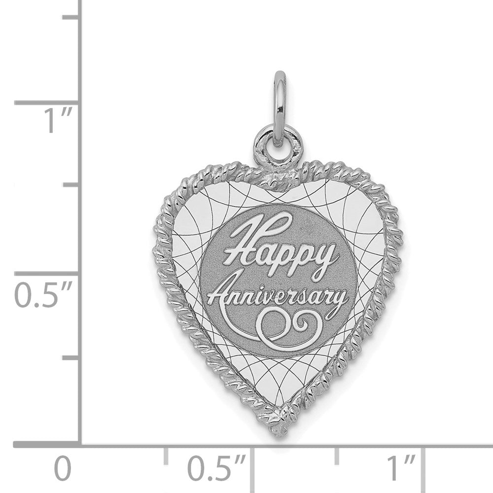 Sterling Silver RH-plated Happy Anniversary Pol. Front/Satin Back Disc Charm - Product Photo