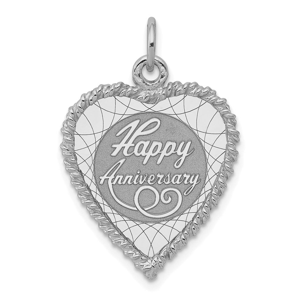 Sterling Silver RH-plated Happy Anniversary Pol. Front/Satin Back Disc Charm - Product Photo