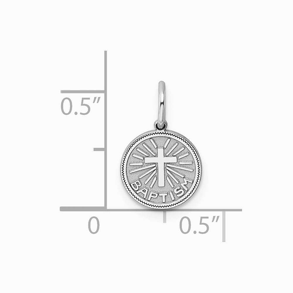Sterling Silver Rhodium-plated Baptism Disc Charm - Product Photo