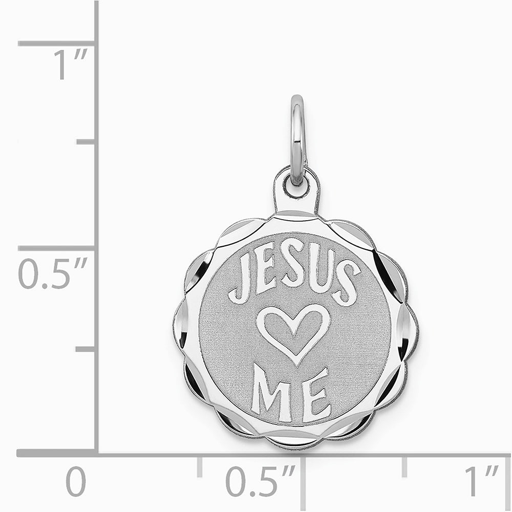 Sterling Silver Rhodium-plated Jesus Loves Me Disc Charm - Product Photo