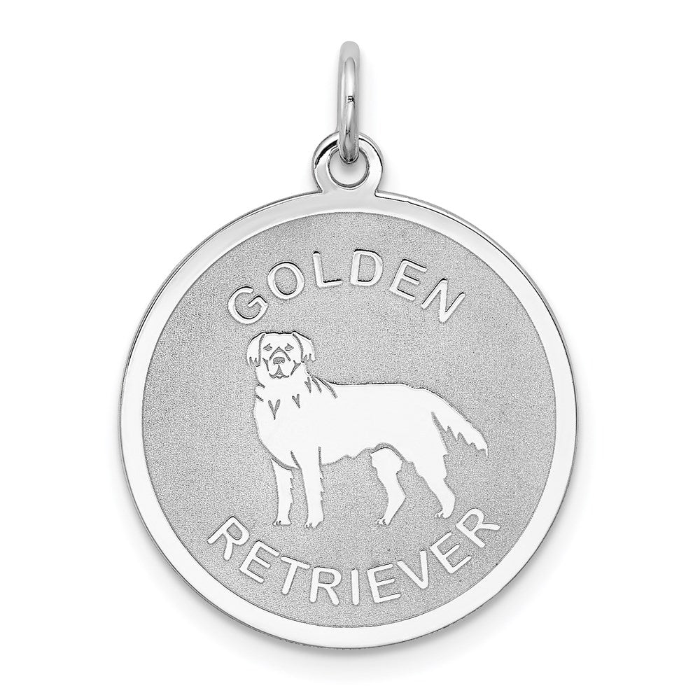Sterling Silver Rhodium-plated Golden Retriever Disc Charm - Product Photo