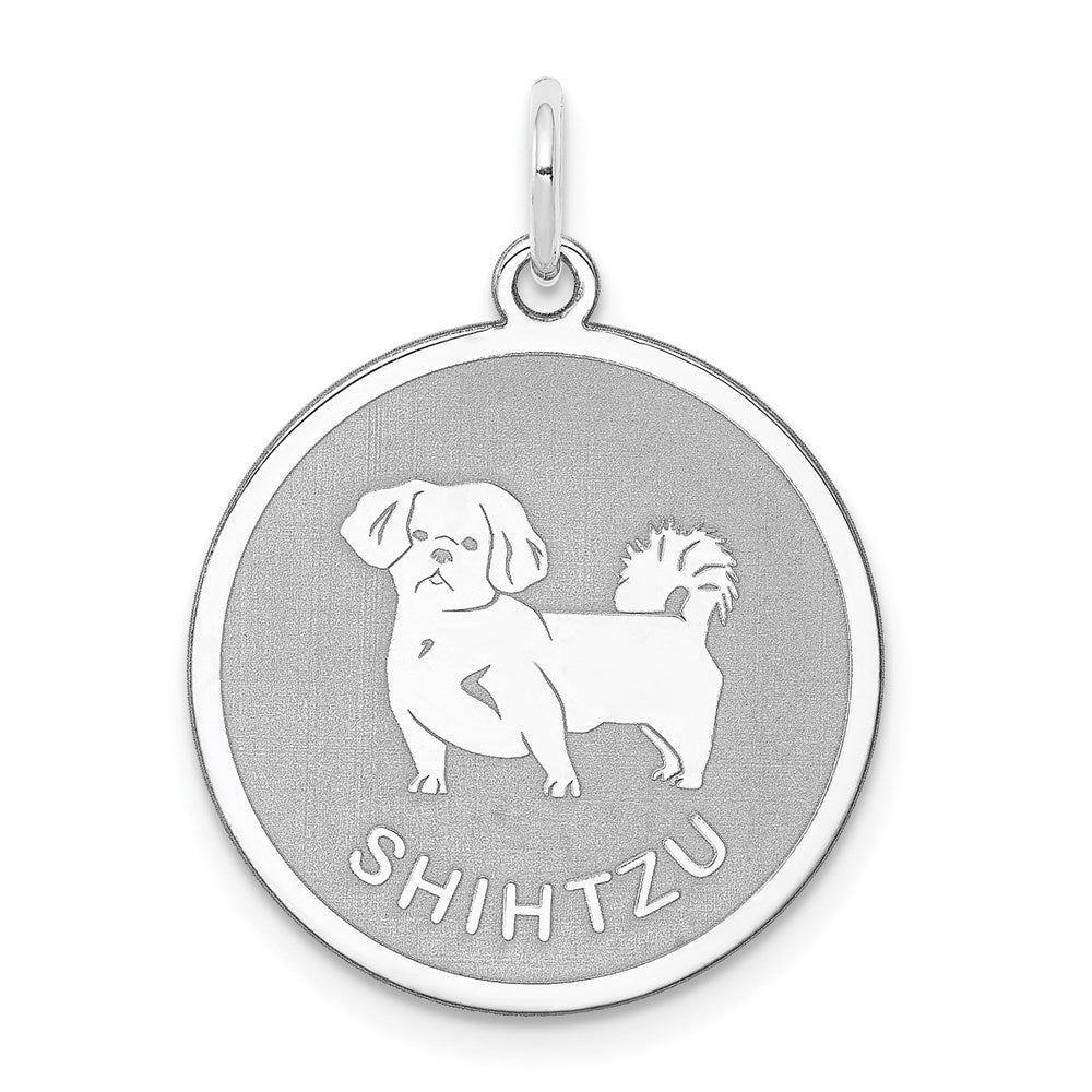 Sterling Silver Rhodium-plated Shih Tzu Disc Charm - Product Photo