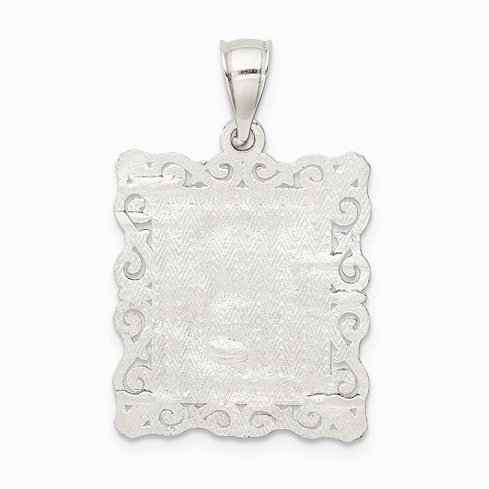 Sterling Silver Square Diamond-cut Letter B Initial Pendant - Product Photo