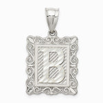 Sterling Silver Square Diamond-cut Letter B Initial Pendant - Product Photo