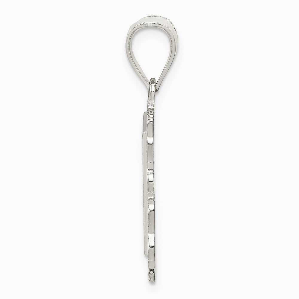 Sterling Silver Square Diamond-cut Letter E Initial Pendant - Product Photo
