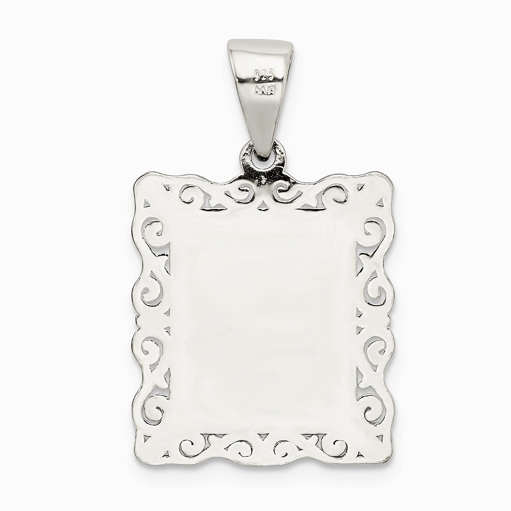Sterling Silver Square Diamond-cut Letter E Initial Pendant - Product Photo
